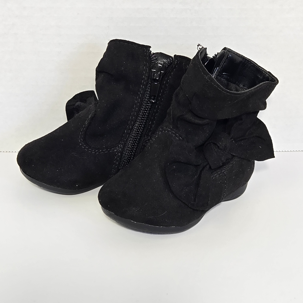 Wonder Nation Toddler Girls Black Faux Suede Bow Ankle Boots Size 2 Igwn49dp024